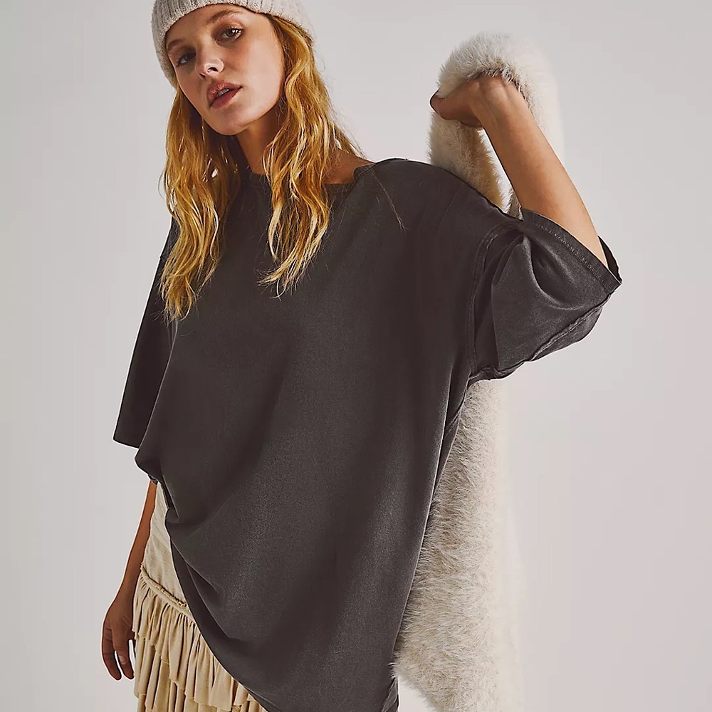 NEW Free People Care FP Harvey Tee In Washed Black